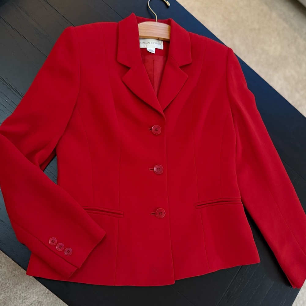 Casual Corner Red Blazer Tailored Fit Notched Lapels